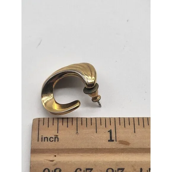 Monet Vintage Gold Tone Pierced Earrings Swirl C Half Hoop Classic - Picture 7 of 7
